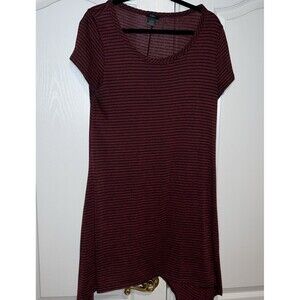 Rue + Plus Dress 1x Boho Stretch Short Sleeve Red Stripe Tunic Asymmetric Hem